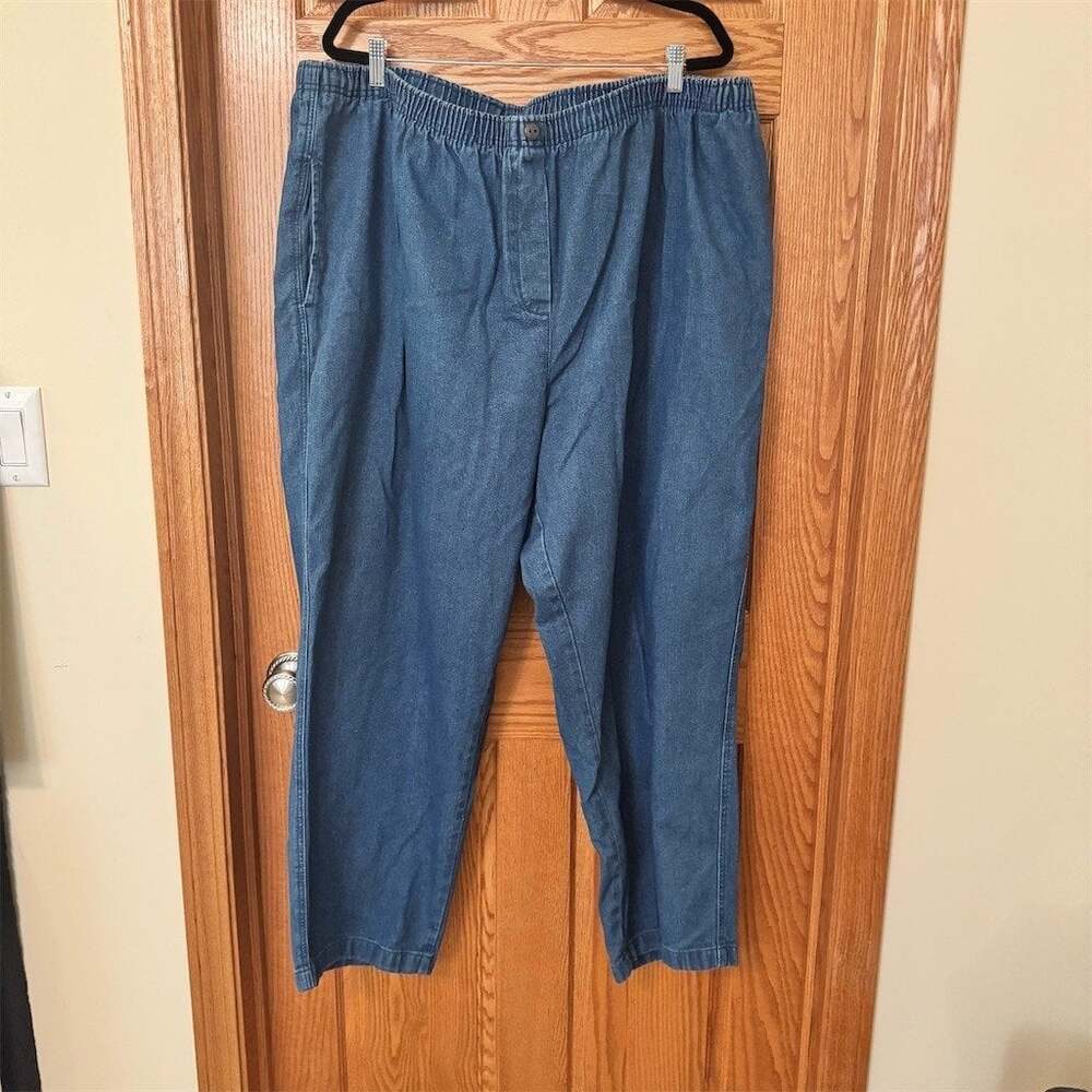Woman Within Jeans Womens Plus 34W 4X 5X Medium Wash Pull-On Straight Leg Blue